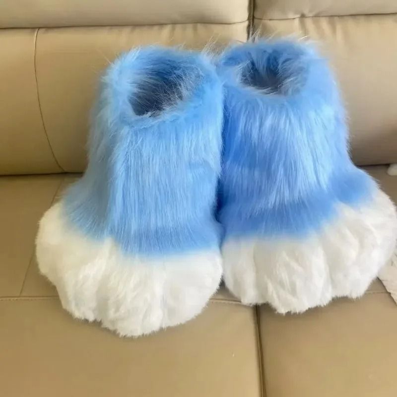 Fluffy Kig Fursuit Cosplay Paw Shoes blue 8.5
