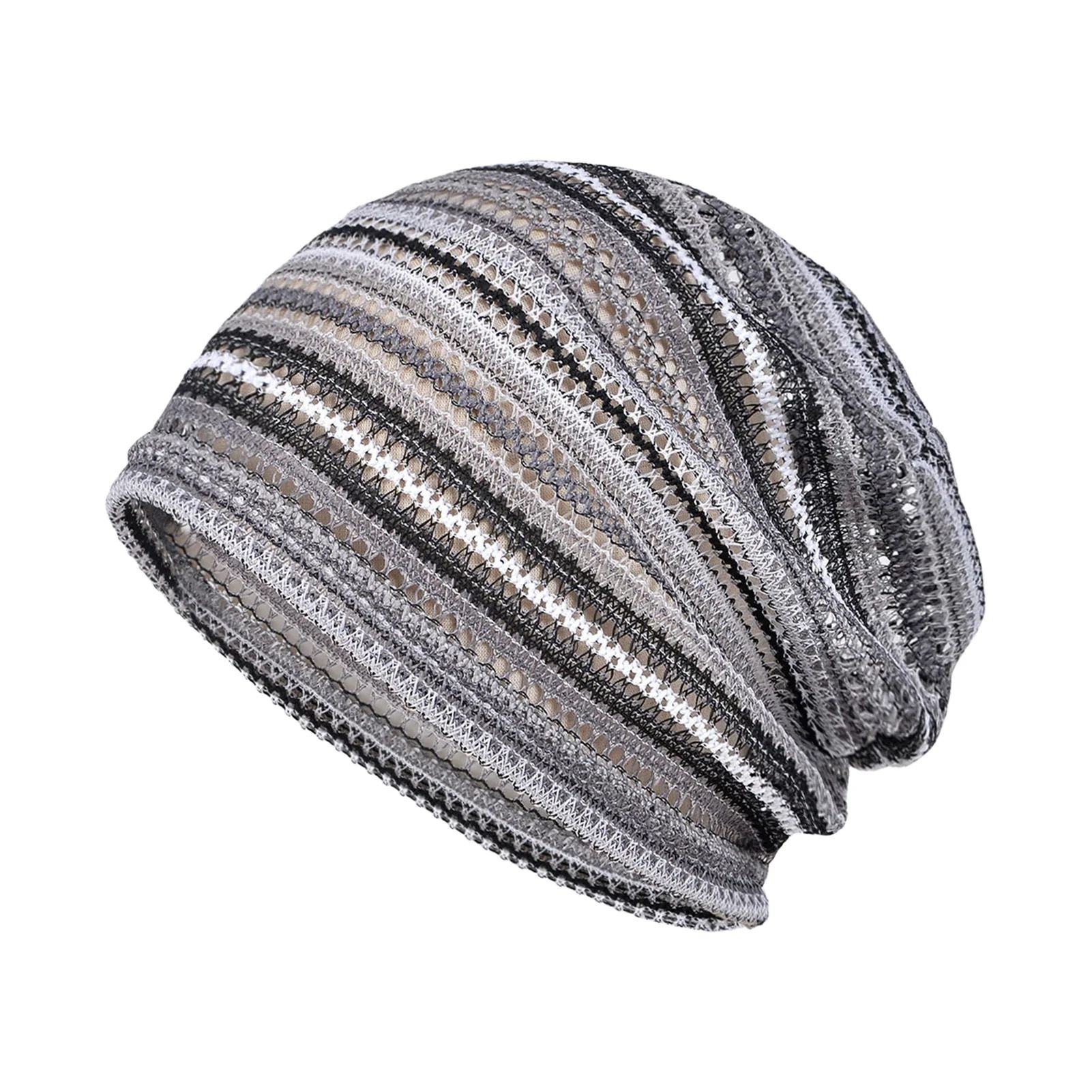 Soft Breathable Summer Beanie Hat, Striped Openwork Knit Cap For Men & Women, Lightweight Travel Outdoor Sun Friendly style 3