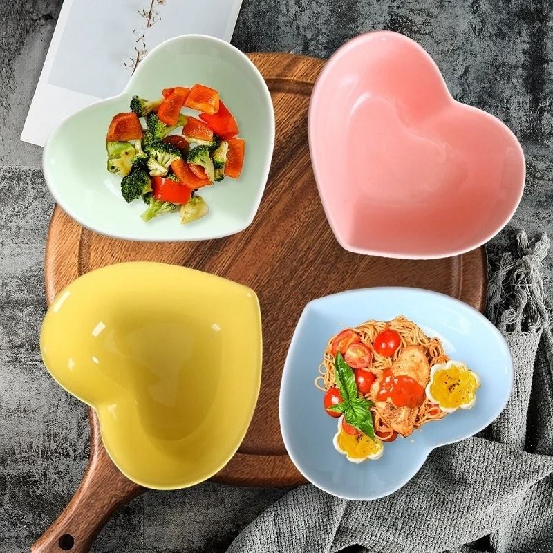 Cute Love Heart Ceramic Saucer Elegant Dessert, Salad, And Snack Tray For Modern Tableware yellow