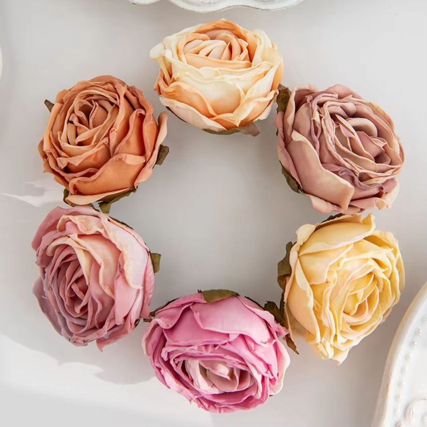Artificial Flower Burned Edge Rose Wedding Bouquet, Bridal Decor For Home, Outdoor Garden Festival, DIY Scrapbook Wreath color10 10pcs