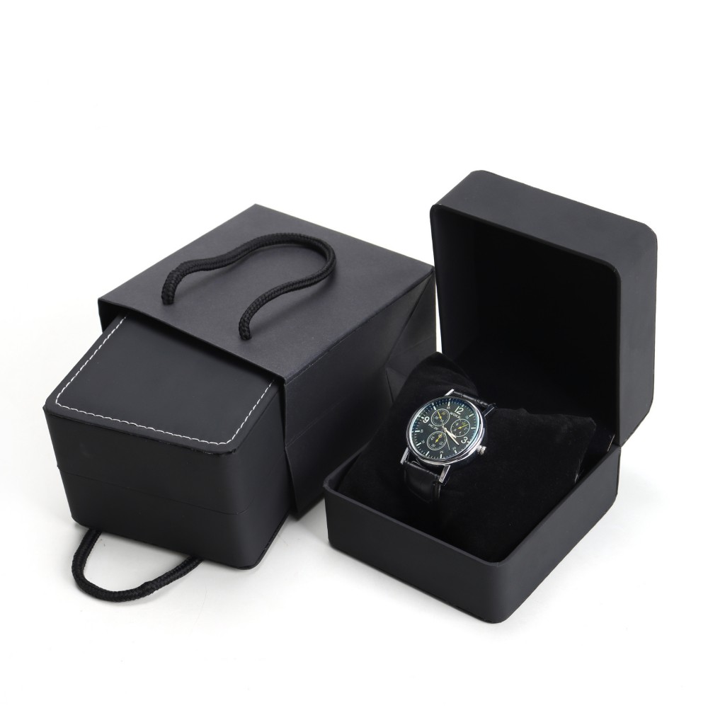 Frosted PU Leather Watch Box With Rounded Corners Jewelry Organizer, Men's Watch Display And Storage Gift Case black