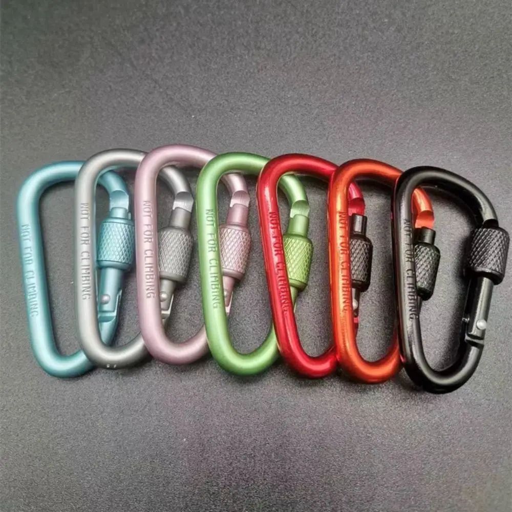 D Shape Carabiner Clip Multi Color | Safety Buckle Keychain Hook For Camping, Hiking, Travel & Outdoor Gear Attachment red 58x31mm