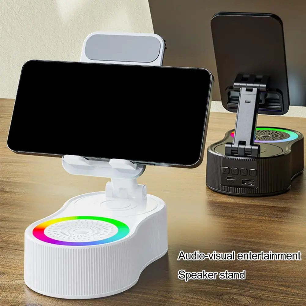 360 Rotatable Phone Stand With Bluetooth Speaker black