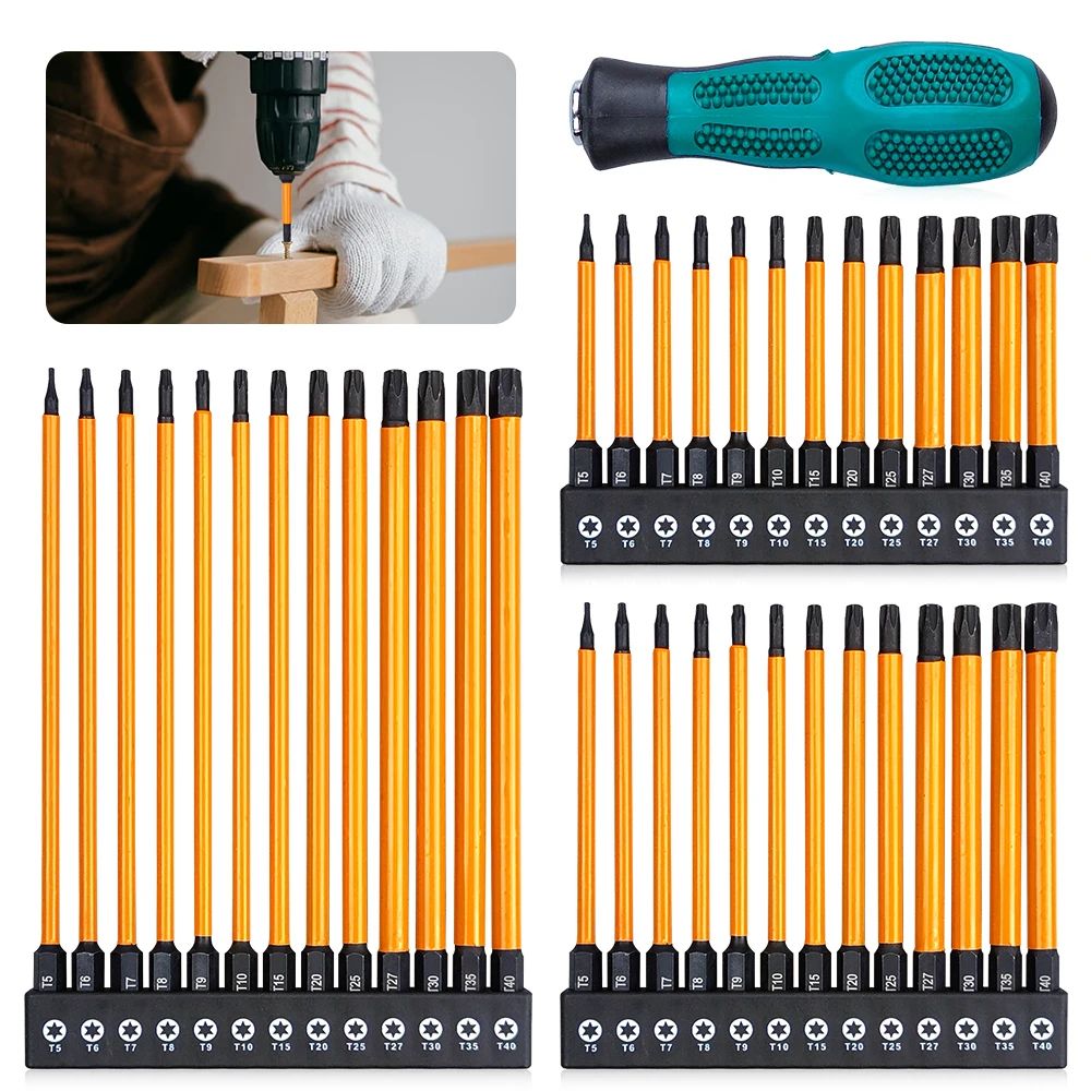 14 Pcs Impact Torx Bit Set T5T40 With Handle & 2.95 3.94 5.91 Inches Star Bits For Automotive, DIY & Heavy Duty Repairs 2.95 In With Handle
