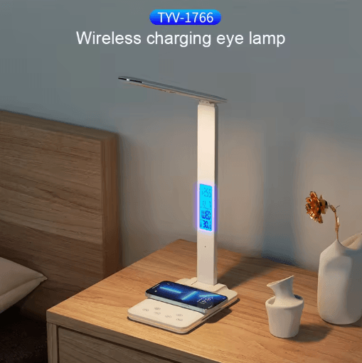 LED Desk Lamp With Wireless Charger Touch Dimmable Eye Caring Night Light With USB Port white