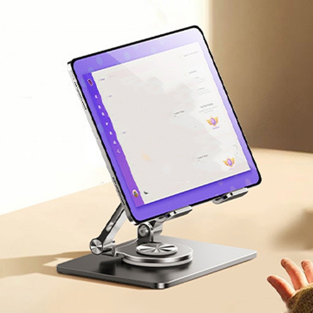 Rotation Tablet Stand, Adjustable Tablet Holder, Anti Slip Metal Bracket, Fold Able Heat Dissipation silver