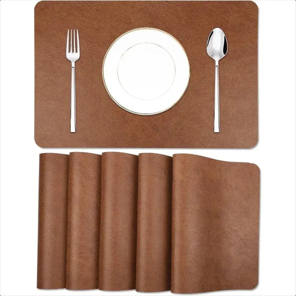 Cowhide Faux Leather Placemats Set Heat Resistant, Waterproof, Non Slip Table Mats For Dining & Kitchen Protection green 1pc 17.52 11.81 Inches