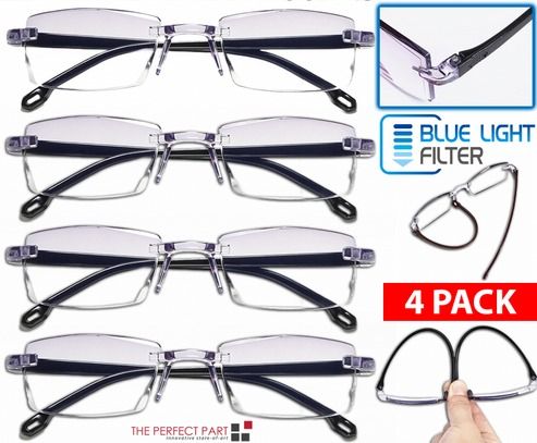 Mens Rectangular Rimless Reading Glasses, Blue Light Blocking, Unisex Readers, UV400 Protection For Eye Strain Relief =+2.50 Strength