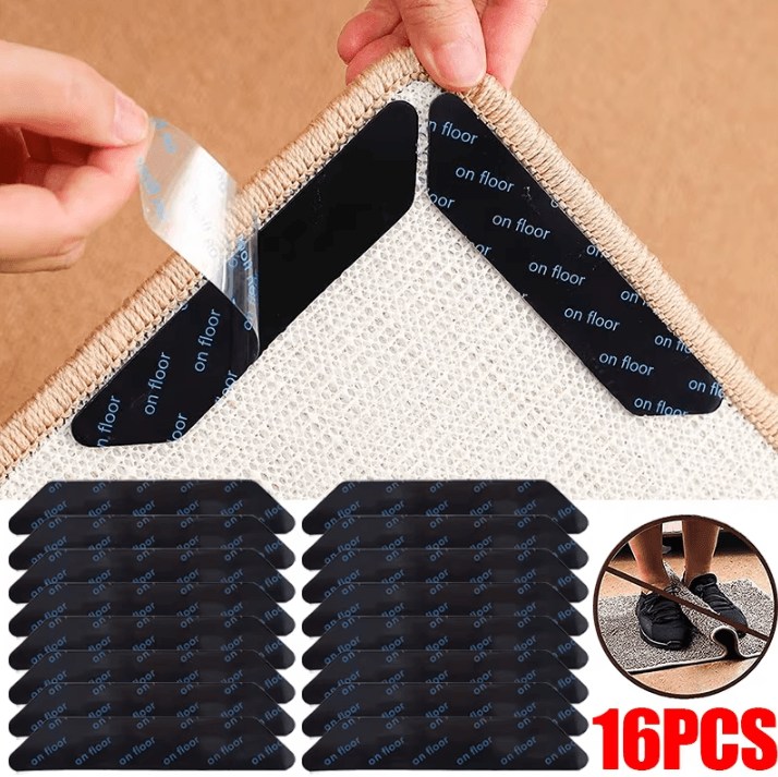 16 8 Pcs Carpet Non Slip Sticker Washable Rug Mat Tape Gripper For Floor And Rug Fixing With Anti Curling Corner Pads 16 Pcs