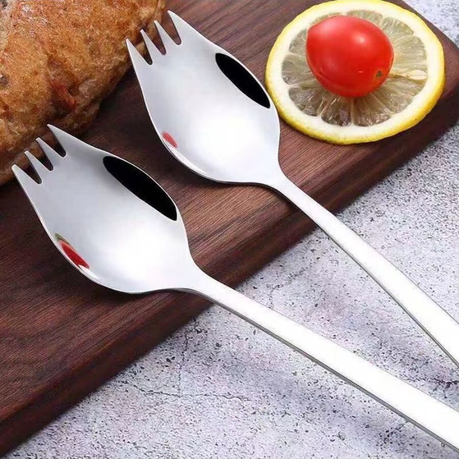 Multi Functional Stainless Steel Spoon & Fork Set Tableware For Noodles, Fruit & Salad 1pc