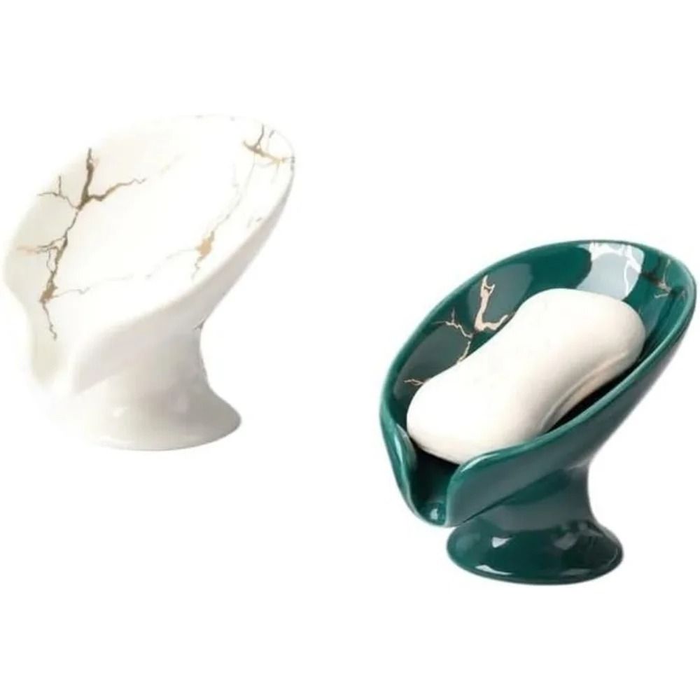 Premium Ceramic Leaf Shape Soap Holder Elegant Bathroom & Kitchen Self Draining Dish white