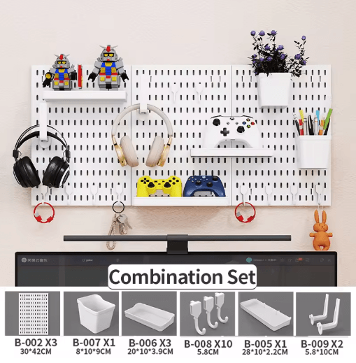 Home Storage Pegboard Gaming Gear Organizer And Figurine Display For Study Gaming Rooms w Small Round Hook