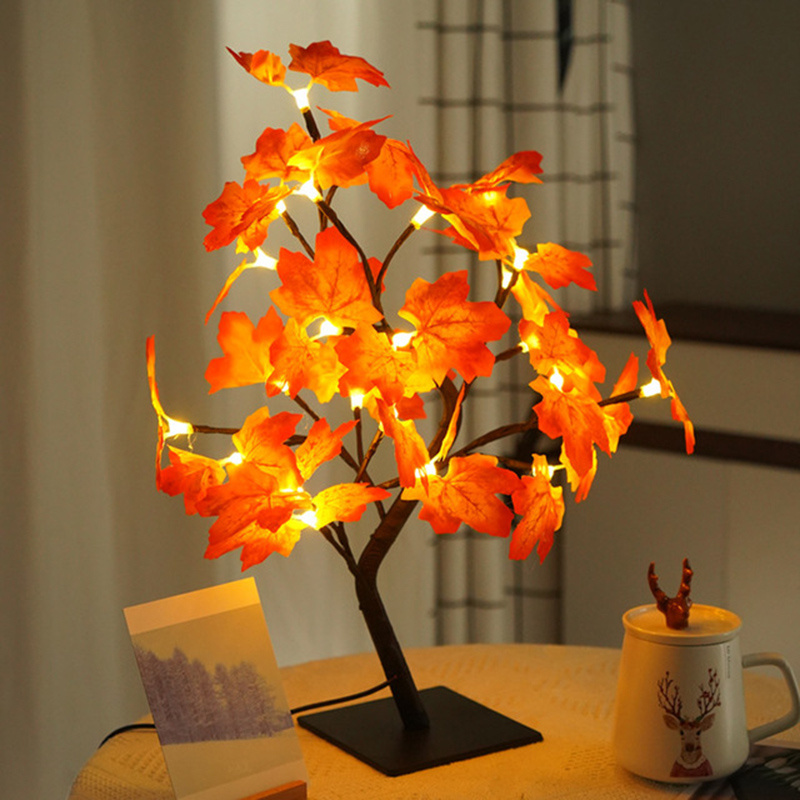 LED Rose Flower Table Lamp USB Christmas Tree Fairy Lights, Night Lights For Wedding, Home Party Decoration, Bedroom maple Leaf