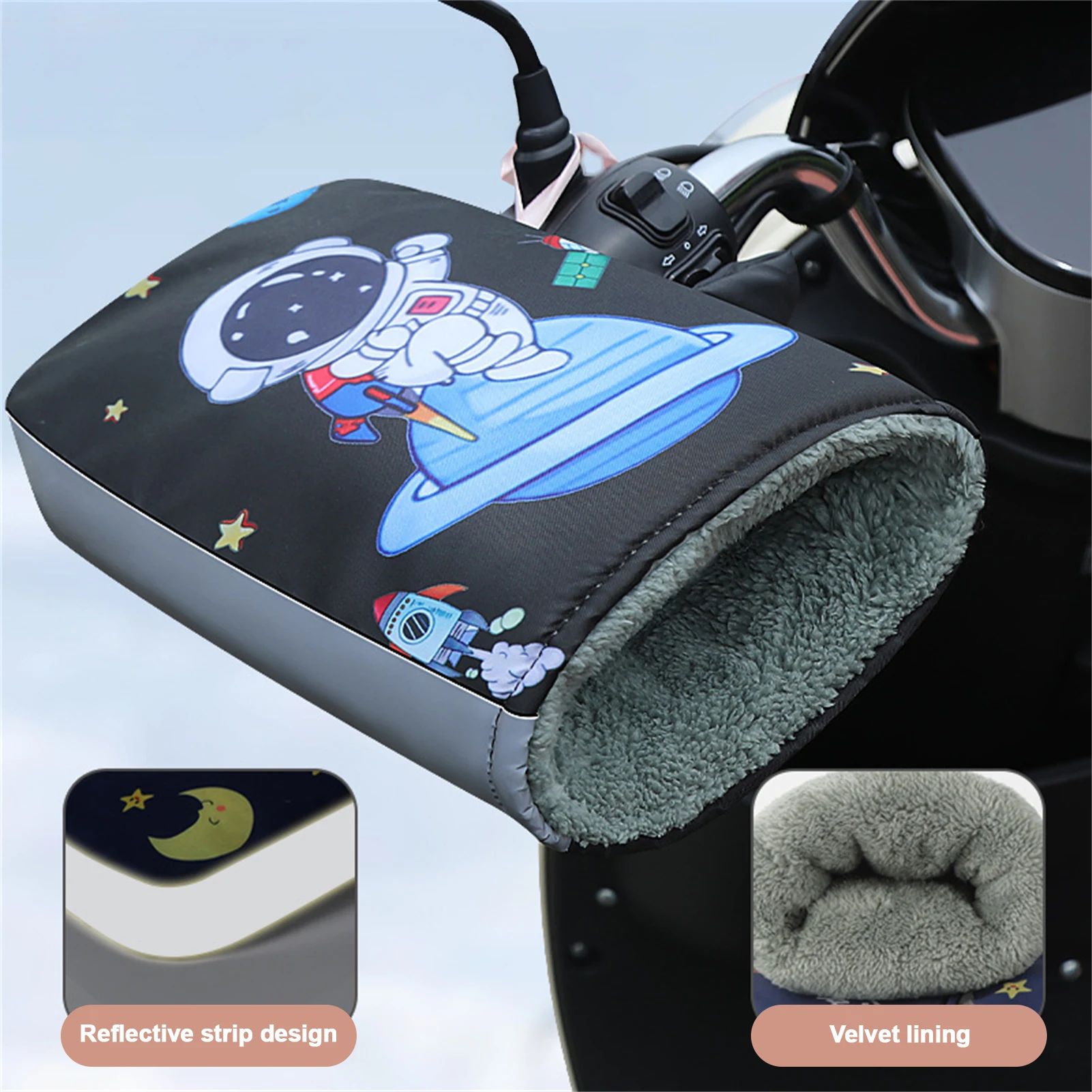 Winter Motorcycle Handlebar Covers | Warm Windproof Reflective Hand Guards For Scooter, E Bike, Mountain Road Riding gray Bear Cake