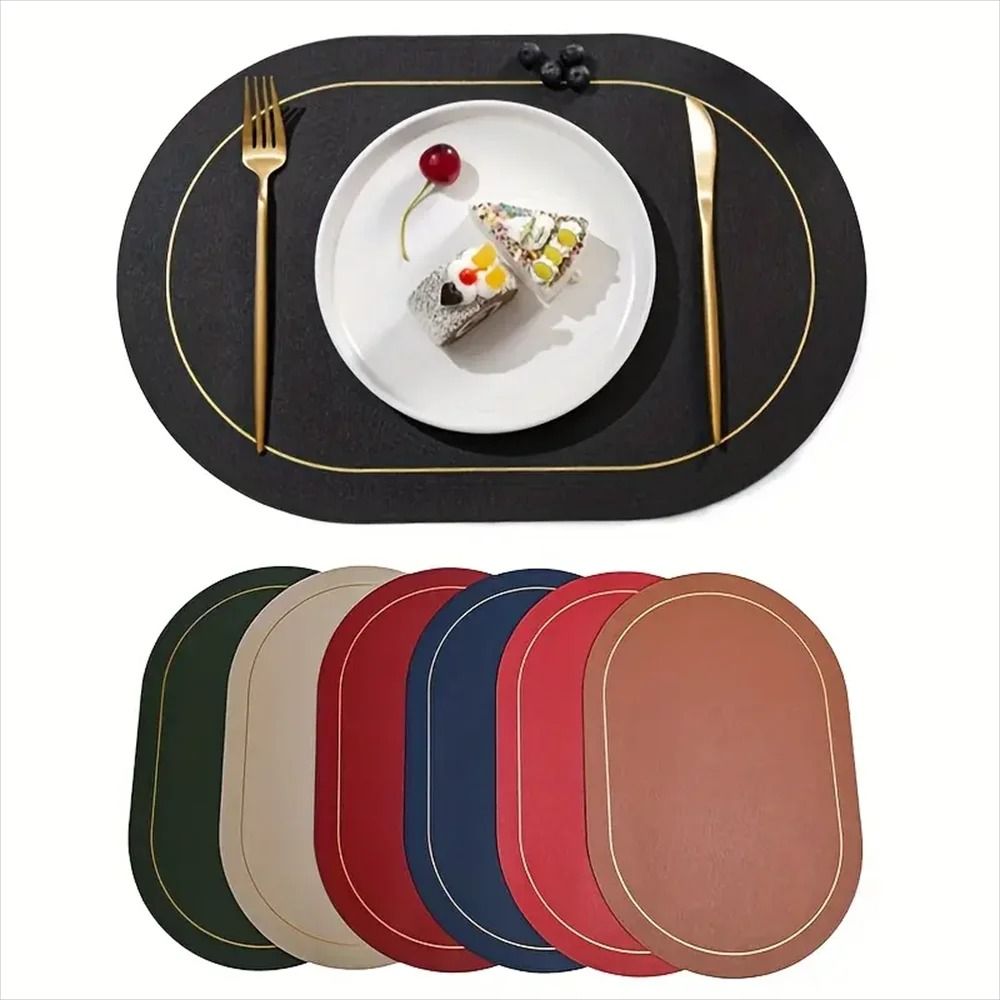 Premium Faux Leather Placemats Reversible Nordic Style Heat Resistant & Wipeable Table Mats brown 6 Pcs