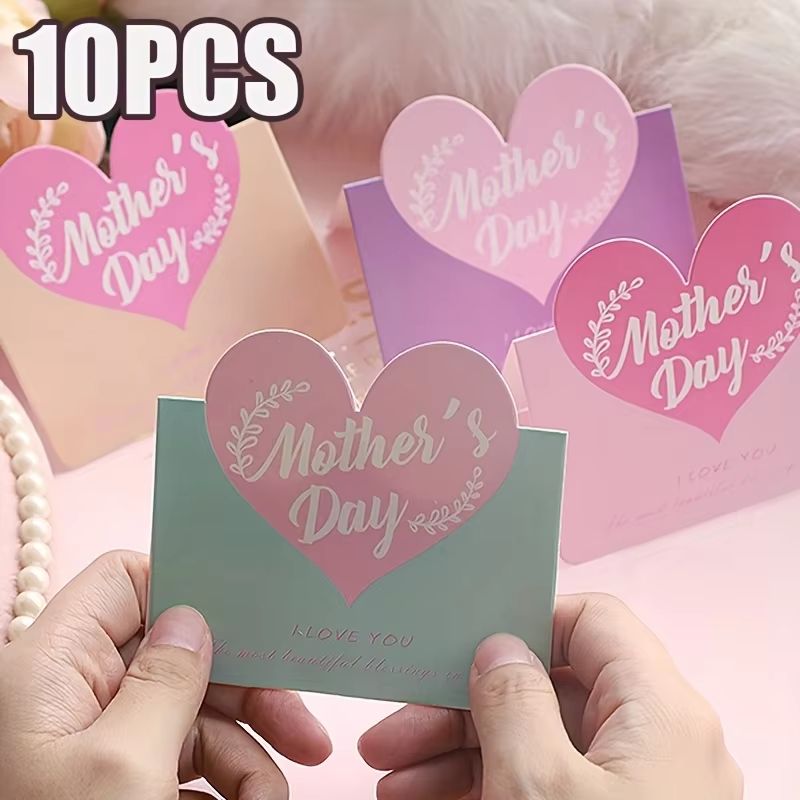 10PCS Greeting Card Set Happy Mother's Day And Heart Shaped Father's Day Handwritten Blessing Cards green