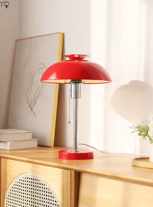 LED Dimmable Mushroom Table Lamp Antique Style Decorative Night Light For Bedroom And Study red warm Light 3000k