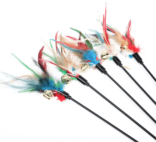 5 Piece Cat Wand Toy Set Interactive Feather Cat Toys With Bell multicolor