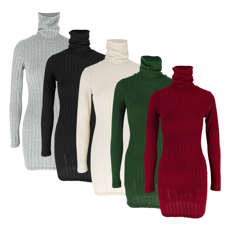 Women's Autumn Winter Bodycon Dresses, Long Sleeve Sexy Turtleneck Sheath Mini Dress For Elegant Parties red l