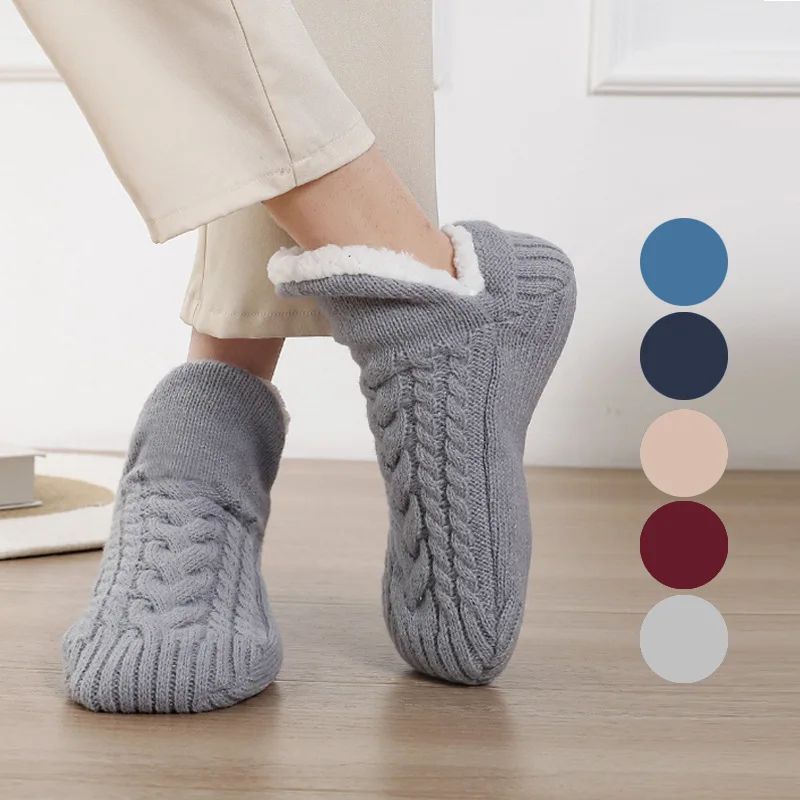 Men Thermal Slipper Socks Fuzzy Non Slip Winter Home Floor Socks wine Red 35 39(240mm) (6 7)