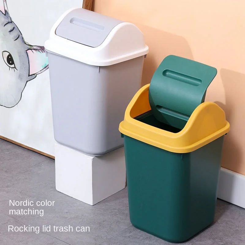 14L Square Plastic Trash Can With Lid green 14l