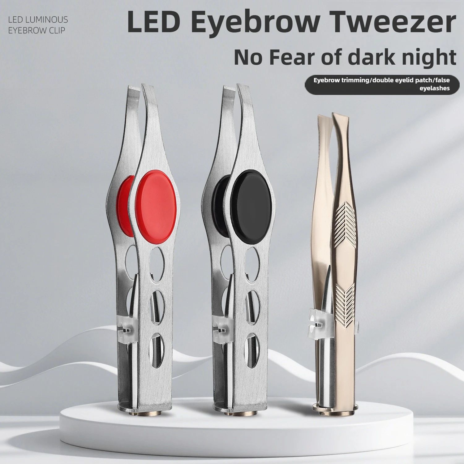 LED Light Precision Eyebrow Tweezers red Pro