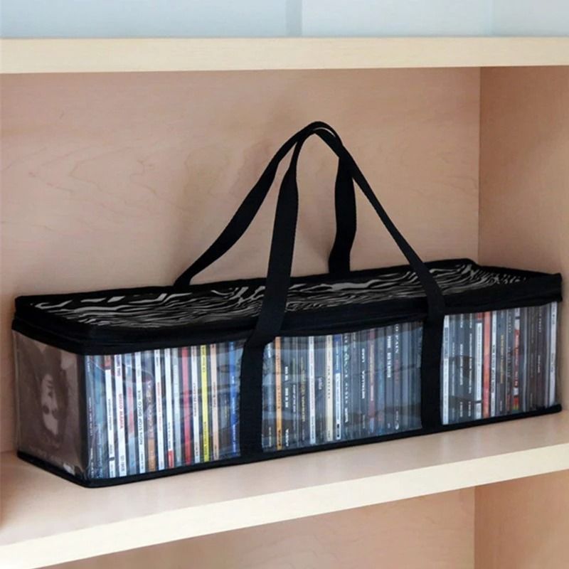 Large Clear DVD And CD Storage Holder With Zip Closure And Carry Handle 4 Pcs