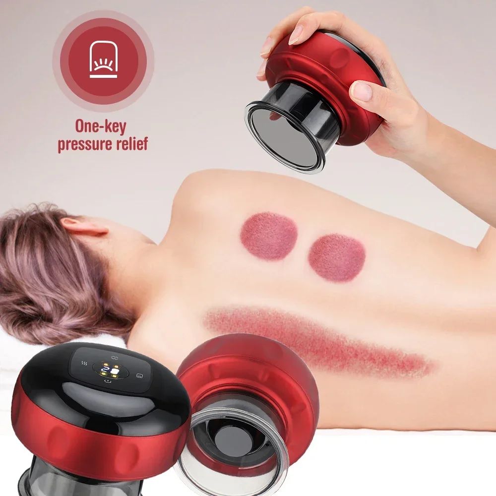 Smart Electric Heated Cupping Massager For Body Back Neck And Arms 12 Levels red
