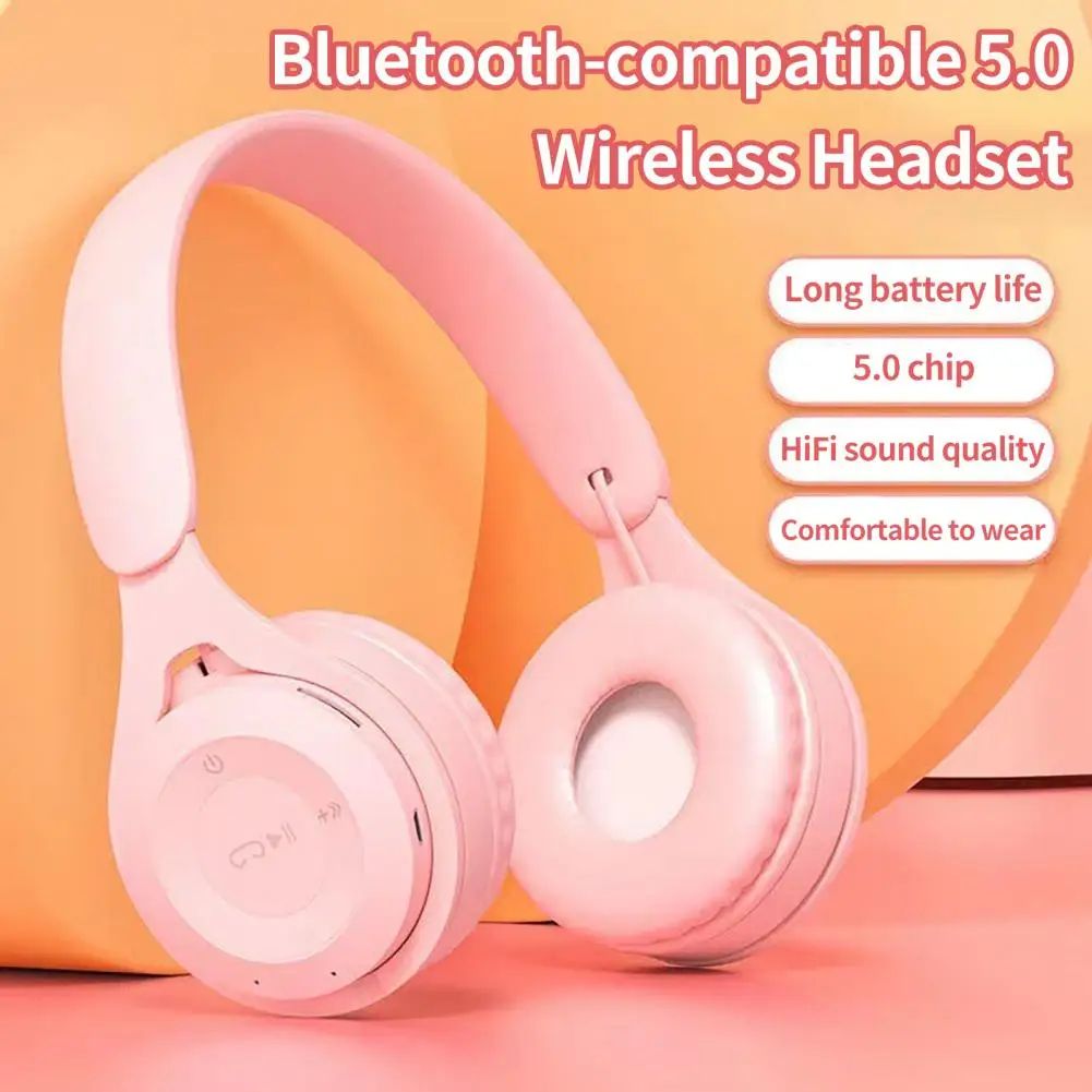 Cute Bluetooth 5.0 Wireless Headphones With Noise Reduction, Stereo Gaming Sports Headset, Built in Mic For Calls red