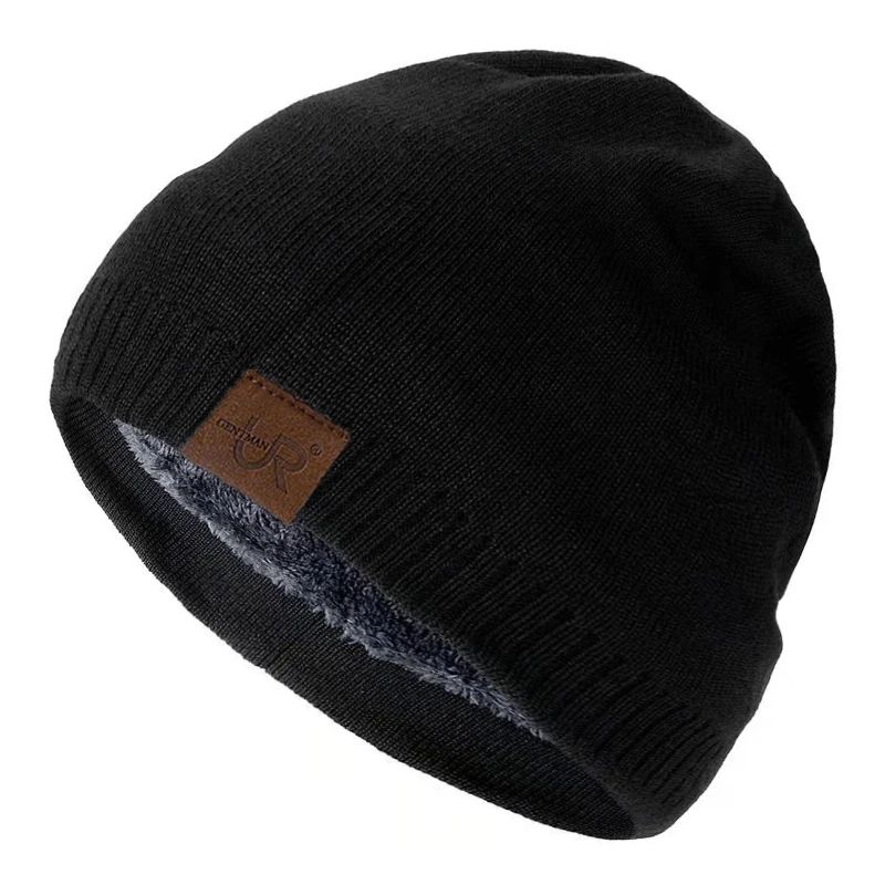 Unisex Fur Lined Knit Beanie Warm Winter Hat For Outdoor & Sports Wear black 54cm 60cm (us 6 7 )