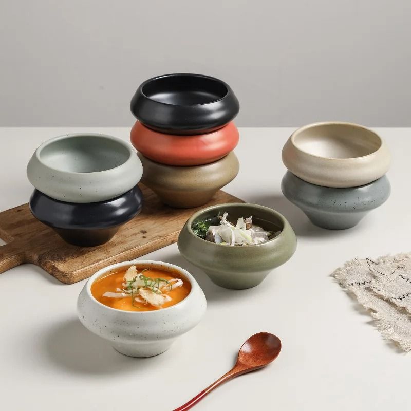 Retro Stone Style Simple Japanese Deep Bowls red