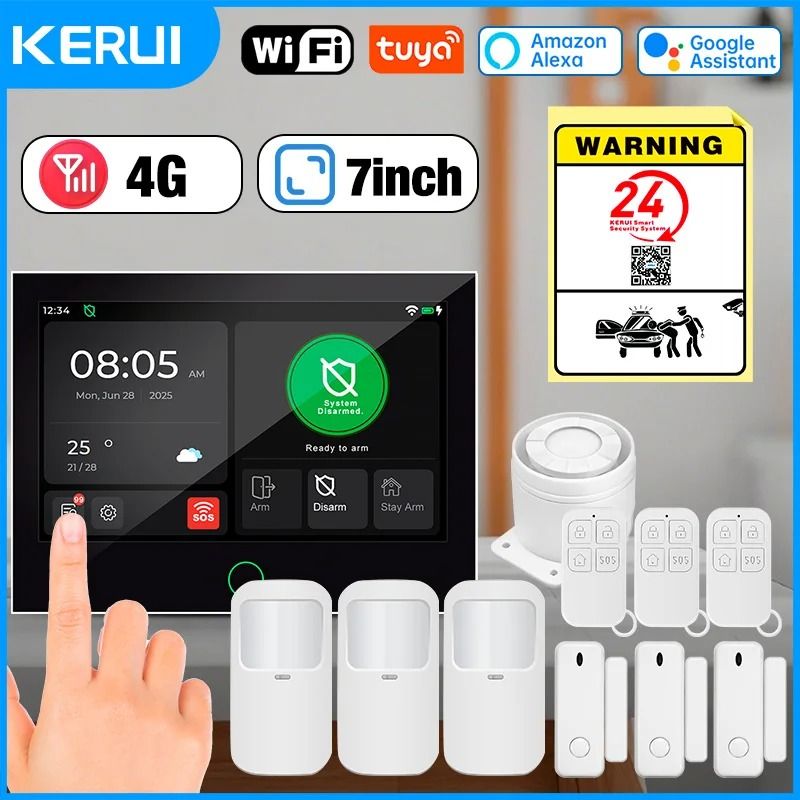 KERUI 4G WiFi Home Alarm System Tuya Smart Wireless Security Kit With 7 Inch Touch Screen kit 1