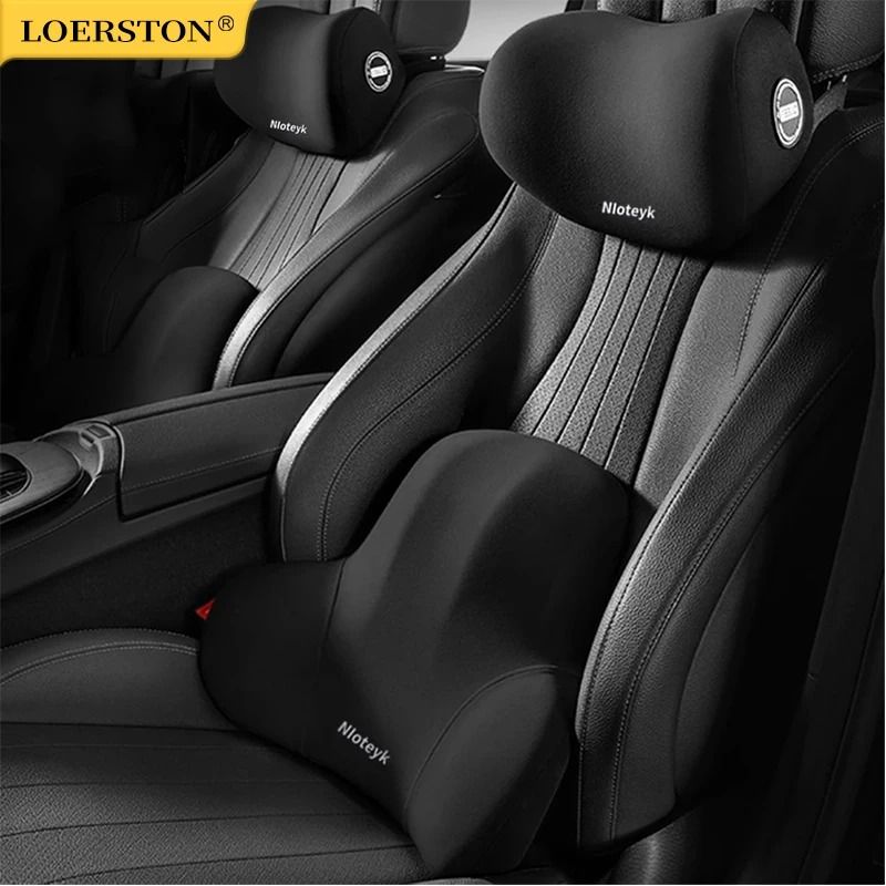 Professional Car Memory Foam Pillow & Lumbar Support Set black Waist