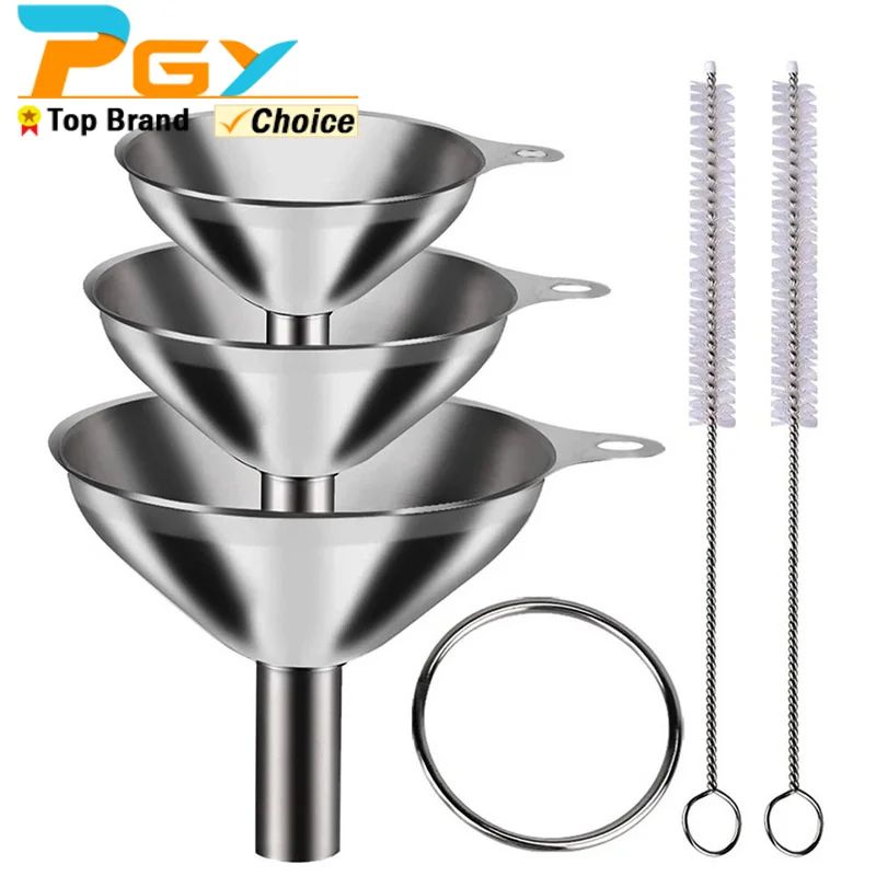 Stainless Steel Kitchen Funnel Set Food Grade Metal Funnels For Bottles, Oils & Spices (35 PCS) 3 Pcs Set