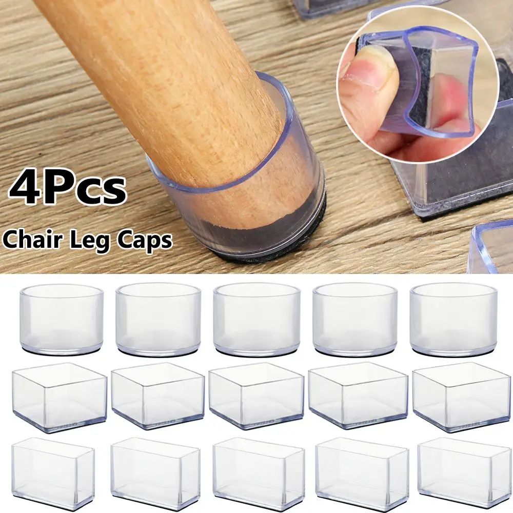4 Pcs Transparent PVC Chair Leg Caps | Non Slip Table Foot Covers | Floor Protector Pads For Round Furniture Legs 2.36 In Round