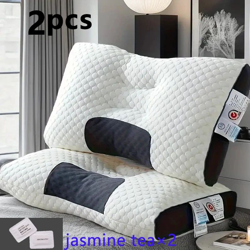 2 Pcs Knitted Neck Support Pillows With Removable Case Ergonomic Bed Pillow Set For Side, Back & Stomach Sleepers white 18.9 29.1 In