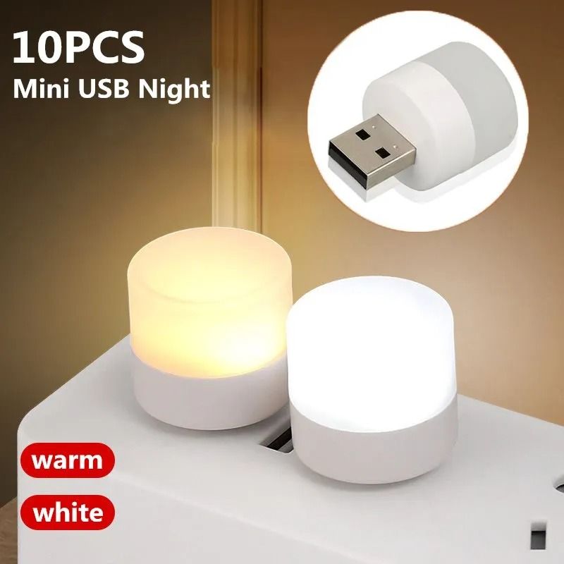 Portable Eye Protection Mini USB LED Night Light Reading And Charging Lamp 10 Pcs Warm