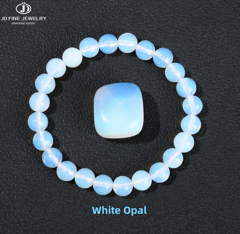 Handmade Opal Stone Bead Stretch Bracelet, Simple Circle Design For Men And Women, Reiki Healing Distance Gift natural Mountain Jade 10 Mm
