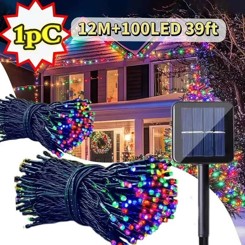 Solar Outdoor Christmas Lights Waterproof Garden String Lights multicolor 100led 12m