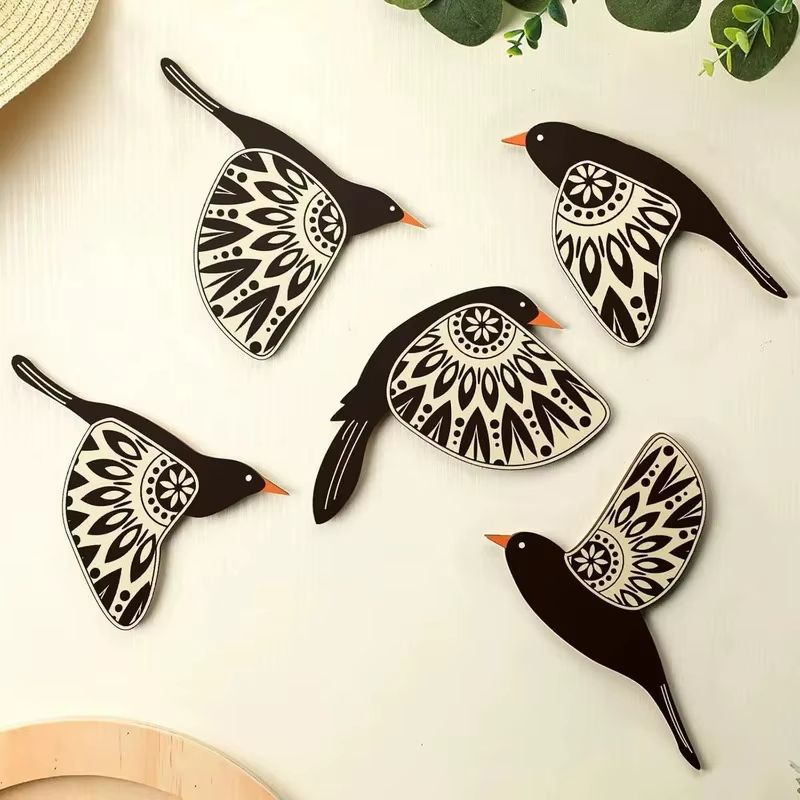 5pc Wooden Black Bird Wall Decor Vintage Gothic Raven Silhouettes For Home And Garden 5pc Wooden Black Bird Wall Decor Vintage Gothic Raven Silhouettes For Home And Garden