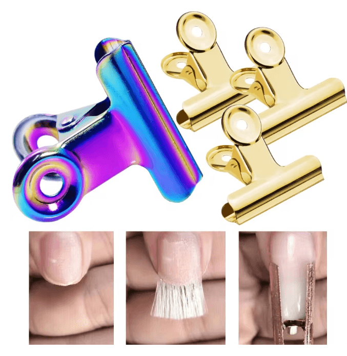 Nail Fixing Clips Set For Fiber Extension Shaping Stainless Steel 6 Piece pink