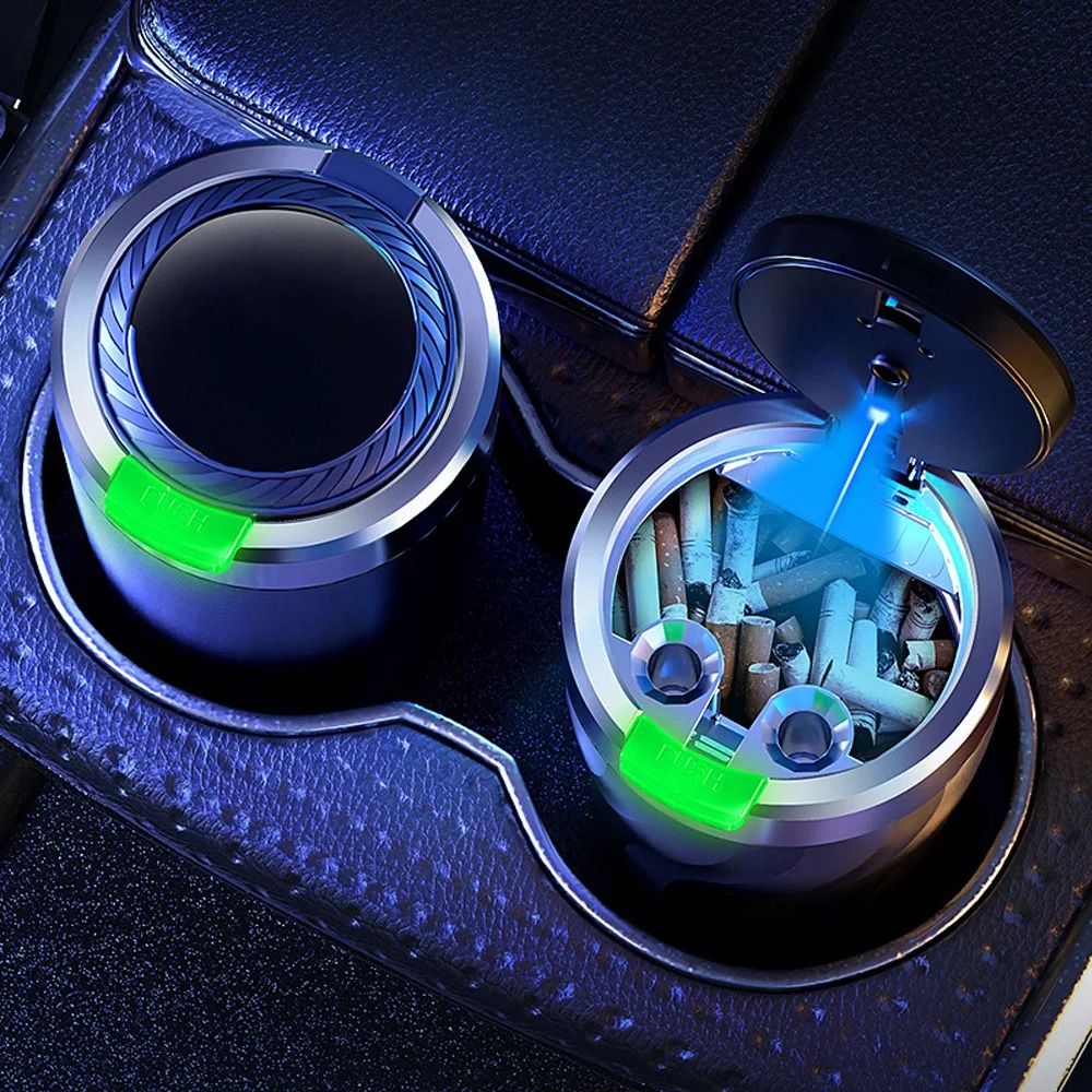 Premium Car LED Ashtray Large Capacity Metal Lined Interior Trash Bin upgraded