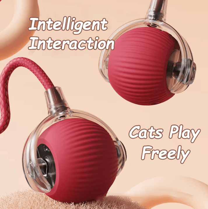 Interactive Rechargeable Rolling Ball Pet Toy Smart Automatic Cat & Dog Imitation Mouse Toy plush red B
