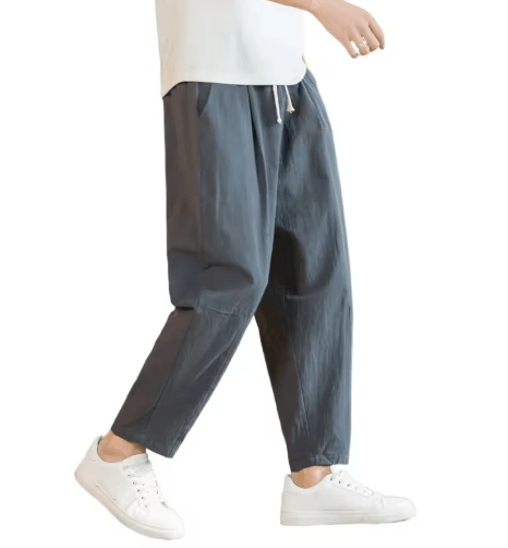 Mens Cotton Linen Casual Pants Breathable Loose Straight Leg Drawstring Streetwear Trousers green xxl