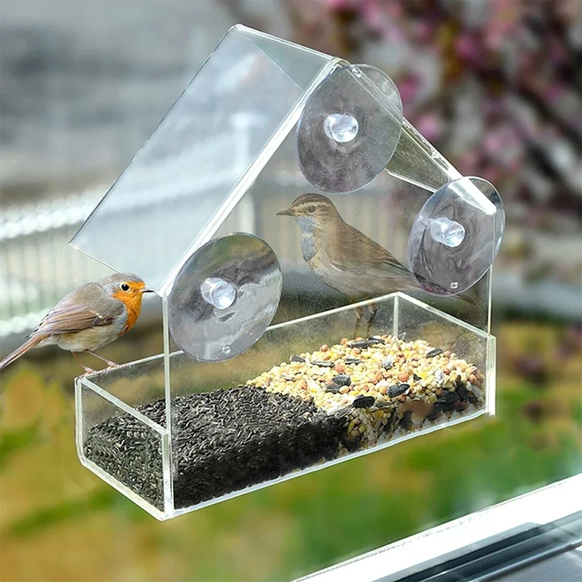 Crystal Clear Window Bird Feeder House Style Outdoor Bird Watcher For Garden & Patio Crystal Clear Window Bird Feeder House Style Outdoor Bird Watcher For Garden & Patio