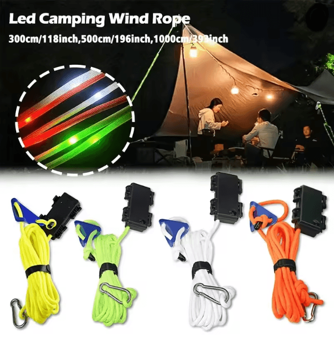 Camping Tent Rope LED Light Waterproof Outdoor Guy Line Safety Lighting b