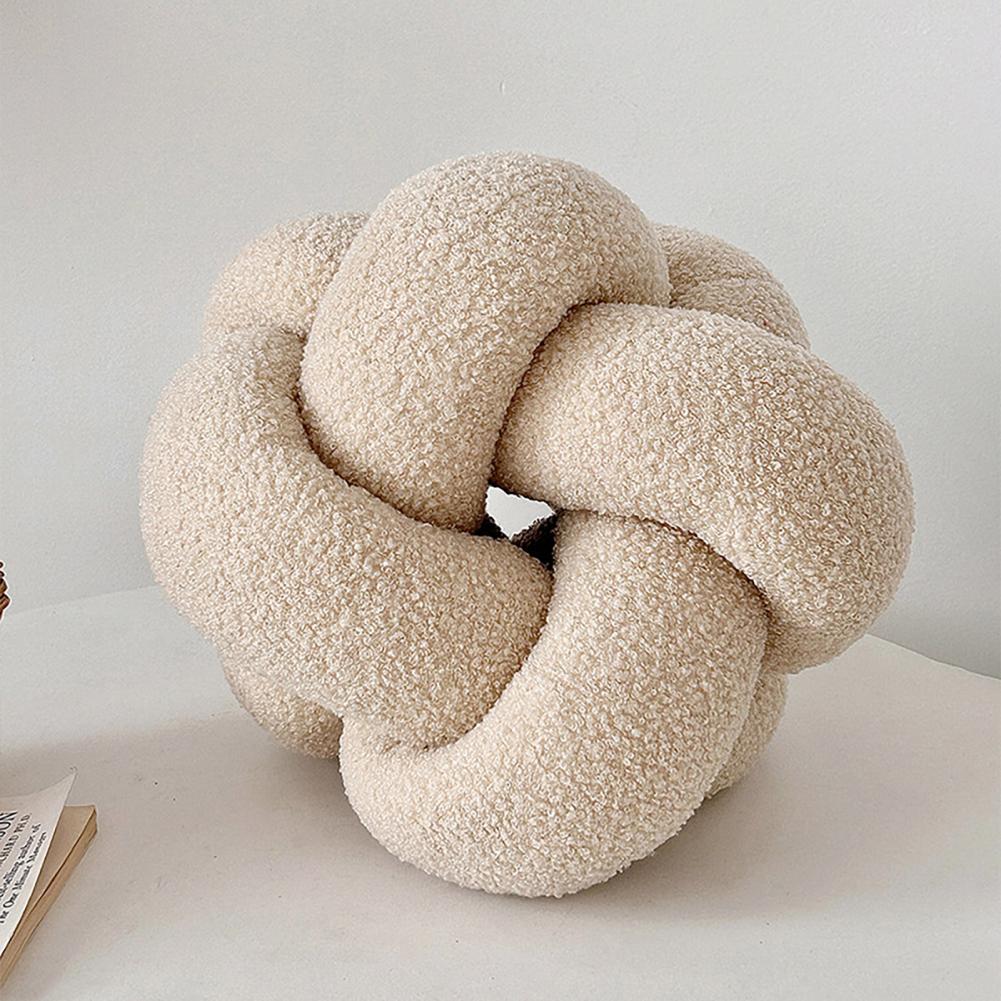 Braided Knot Round Ball Pillow, Soft Elastic Hand Knitted Decorative Pillow For Couch light Beige