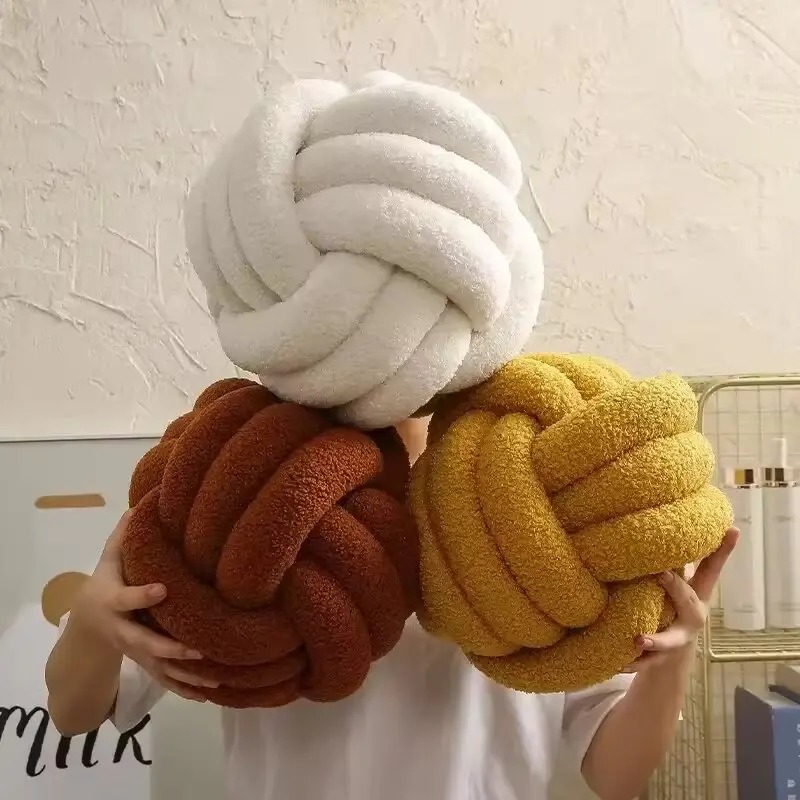 Woven Ball Pillow For Home Bedroom Decoration, Knotted Cushion With Backrest, Round Ball Shape Bed Cushion For Sofa dark Gray