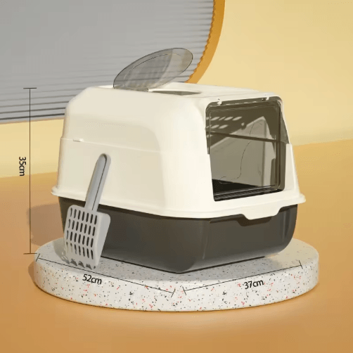 XL Fully Enclosed Anti Spill Cat Litter Box Odor Proof With Carry Handle gray Thickened