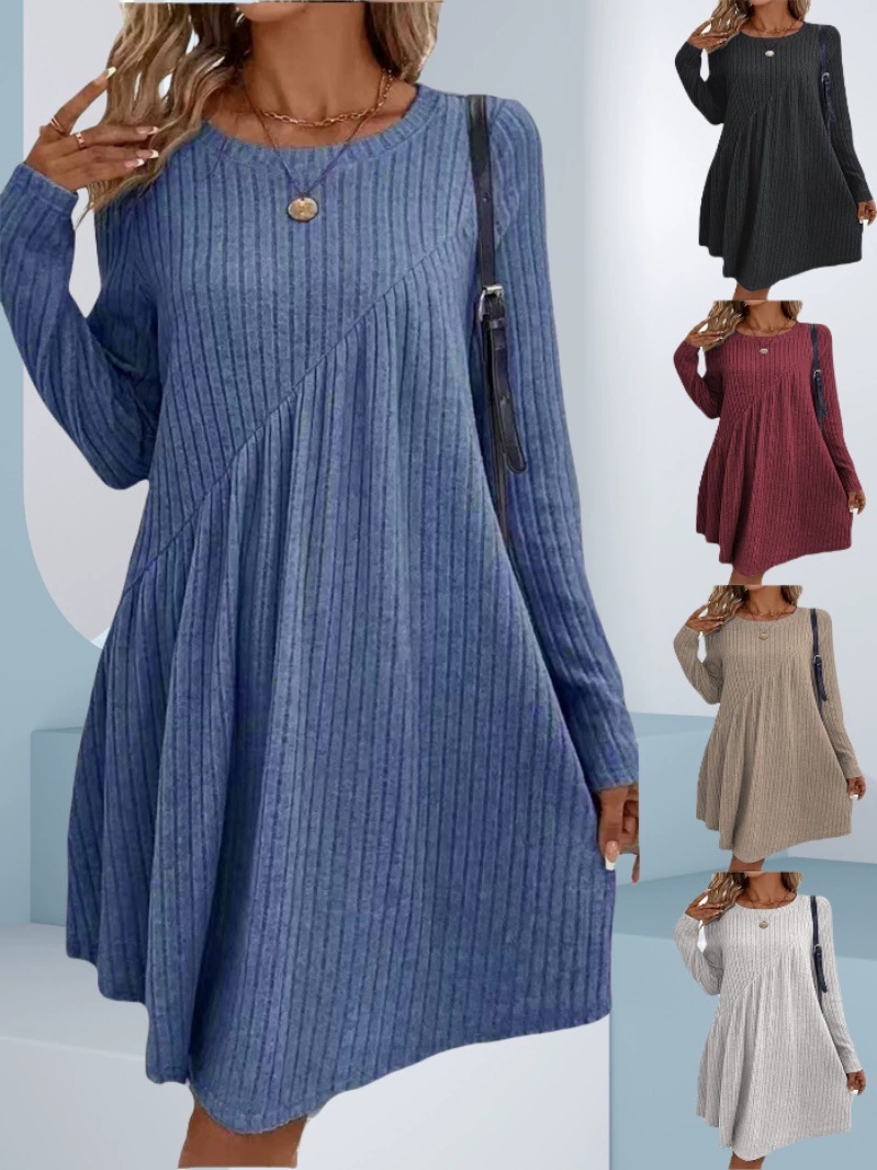 Irregular Brushed Ribbed Knit Dress, Autumn Winter Bohemian Solid Color Dress For Women a m